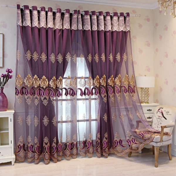 rideau en tulle mauve