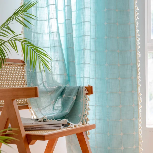 RIDEAU EN LIN TURQUOISE