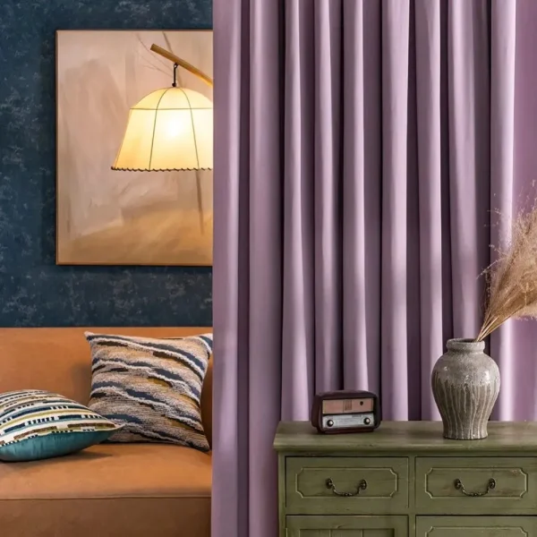 rideau en velours mauve