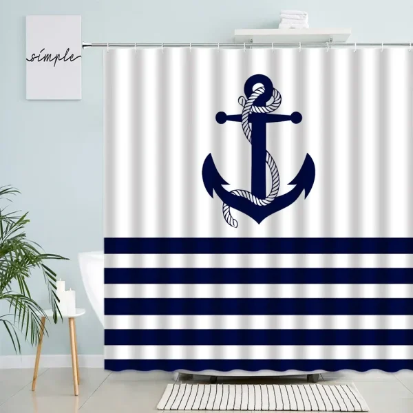RIDEAU DE DOUCHE A RAYURES BLEU